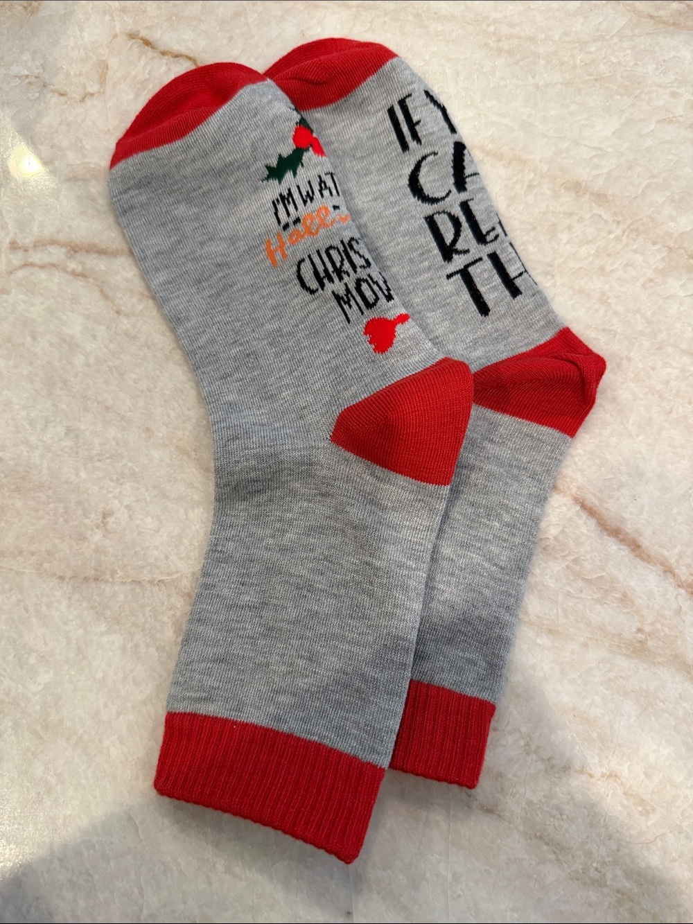 Hallmark Grey Crew Socks with Red Accents NEW
